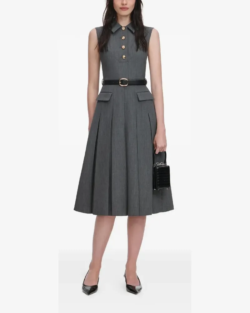 Self-Portrait pointed-collar pleated midi dress - Grau Grau