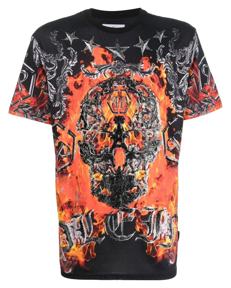 Philipp Plein T-Shirt mit Flammen-Print - Schwarz Schwarz