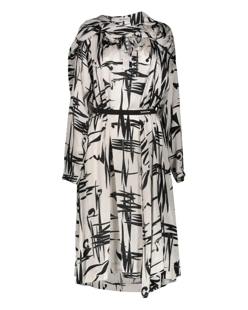 Balenciaga graphic print asymmetric dress - Weiß Weiß