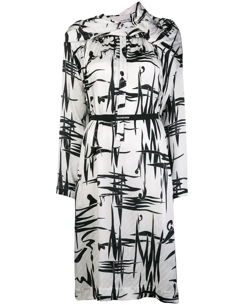 Balenciaga graphic print asymmetric dress - Weiß Weiß