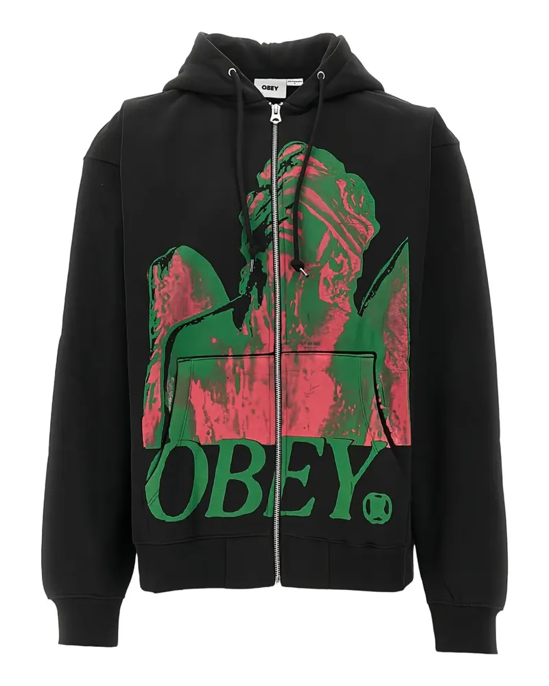 Obey graphic-print zipped hoodie - Schwarz Schwarz