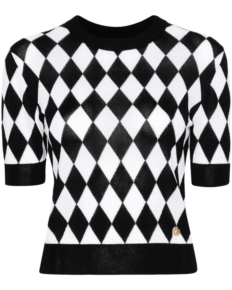 Balmain Gestricktes T-Shirt mit Rautenmuster - Schwarz Schwarz
