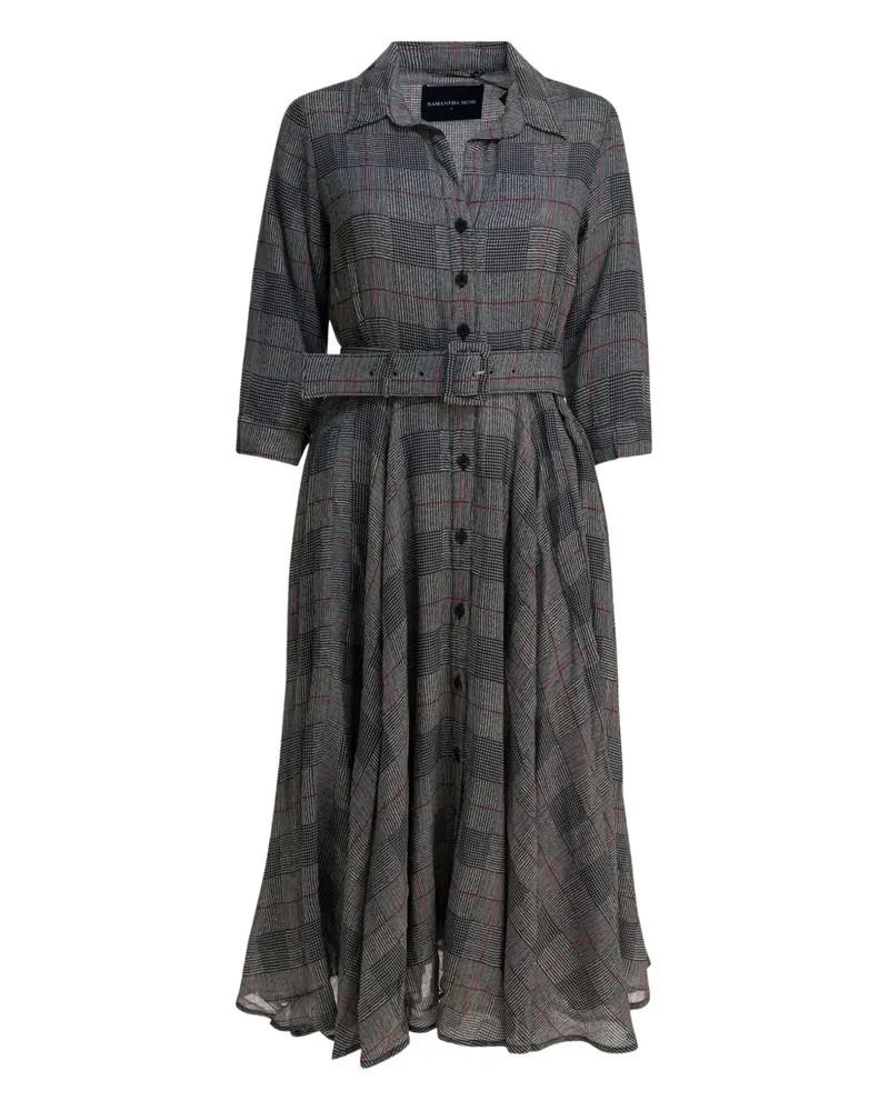 Samantha Sung check belted midi dress - Grau Grau