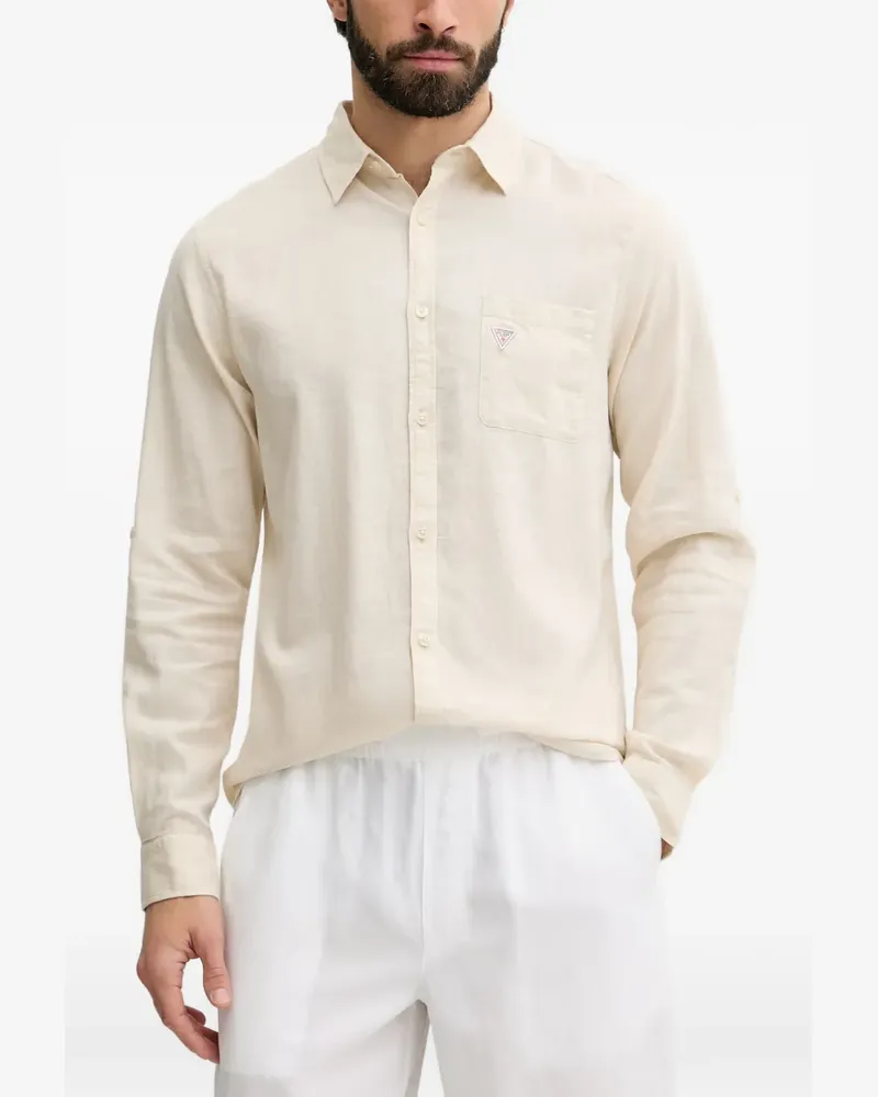 Guess logo-patch shirt - Nude Nude
