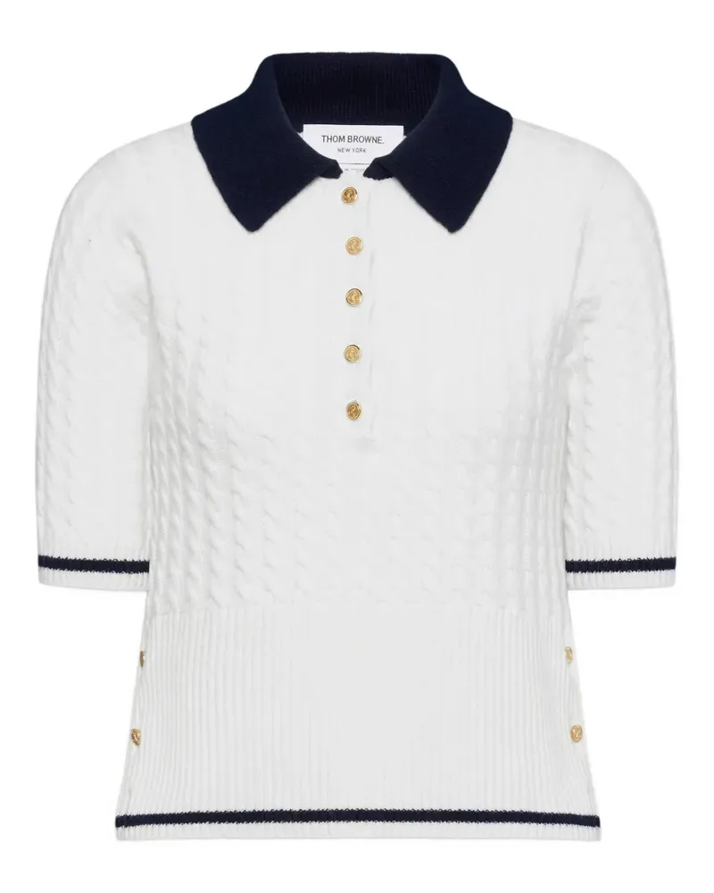 Thom Browne Poloshirt mit Zopfmuster - Weiß Weiß