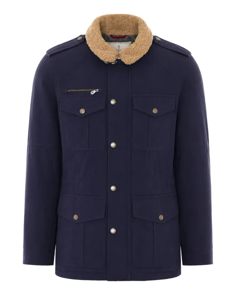 Brunello Cucinelli shearling-collar multi-pocket jacket - Blau Blau