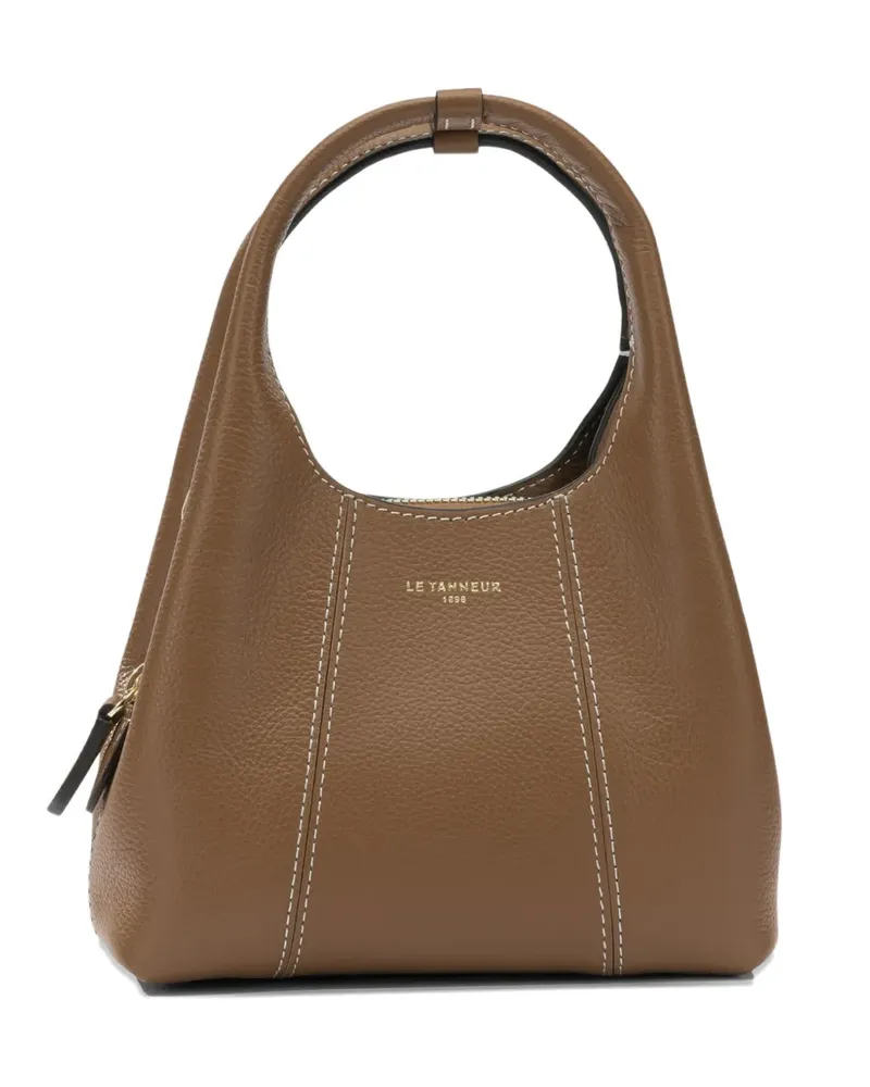 Le Tanneur contrast-stitch grained-leather mini bag - Braun Braun