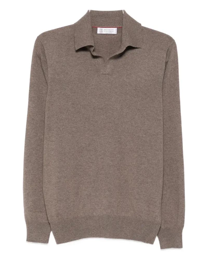 Brunello Cucinelli V-neck long-sleeve polo sweater - Braun Braun