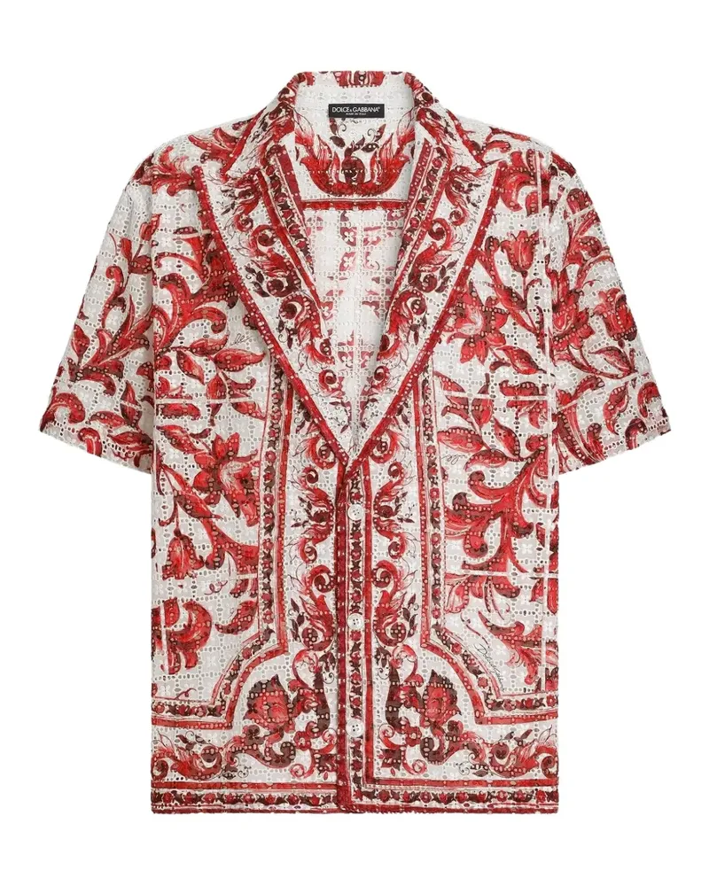 Dolce & Gabbana Vanity Hemd mit Majolica-Print und Lochstickerei - Rot Rot