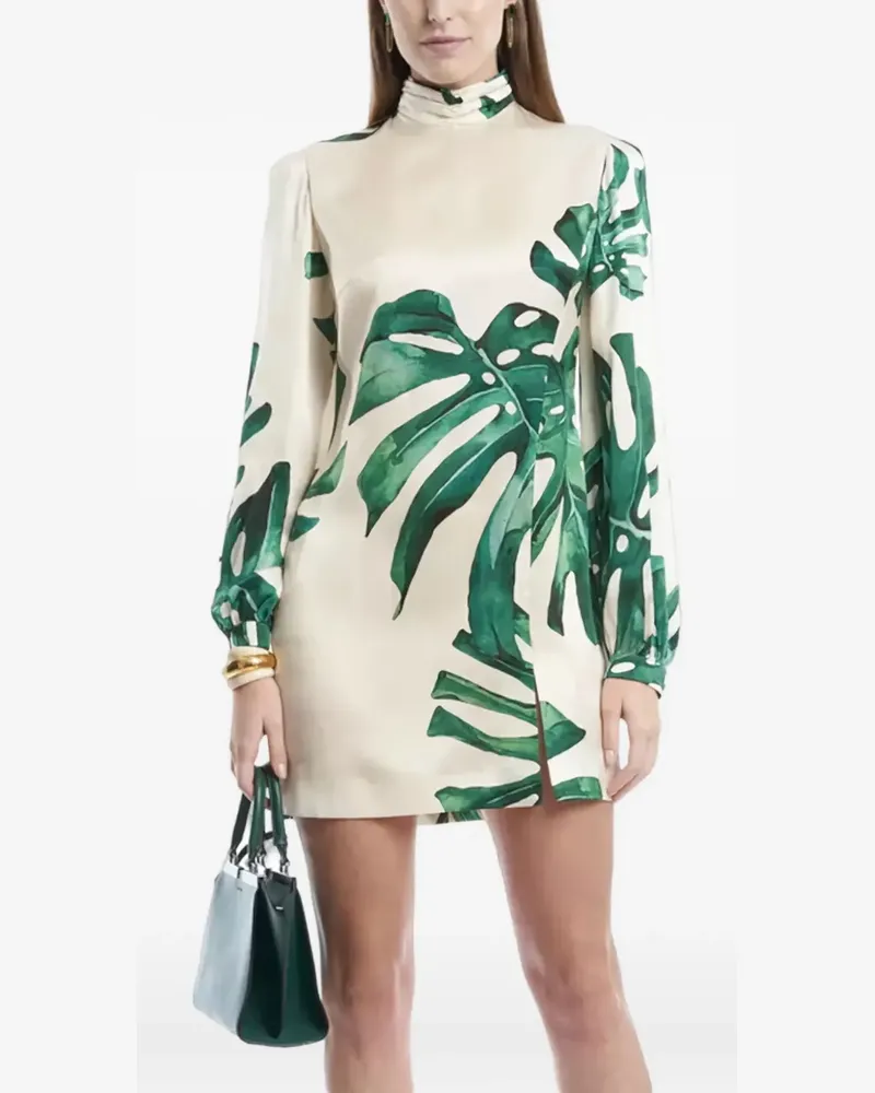 Raquel Diniz Elle leaf-print mini dress - Nude Nude