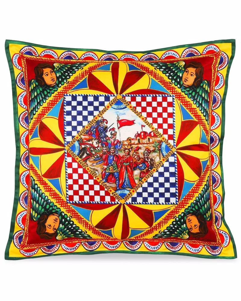 Dolce & Gabbana Mittelgroßes Kissen mit Carretto-Print - Gelb Gelb