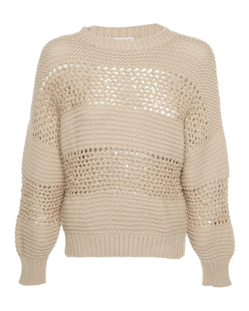 Brunello Cucinelli Paillettenpullover in Lochstrick - Nude Nude
