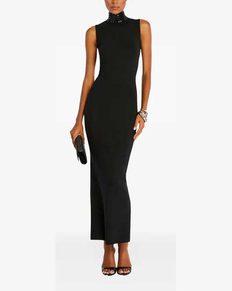 Retrofête Kleid mit hohem Kragen - Schwarz Schwarz