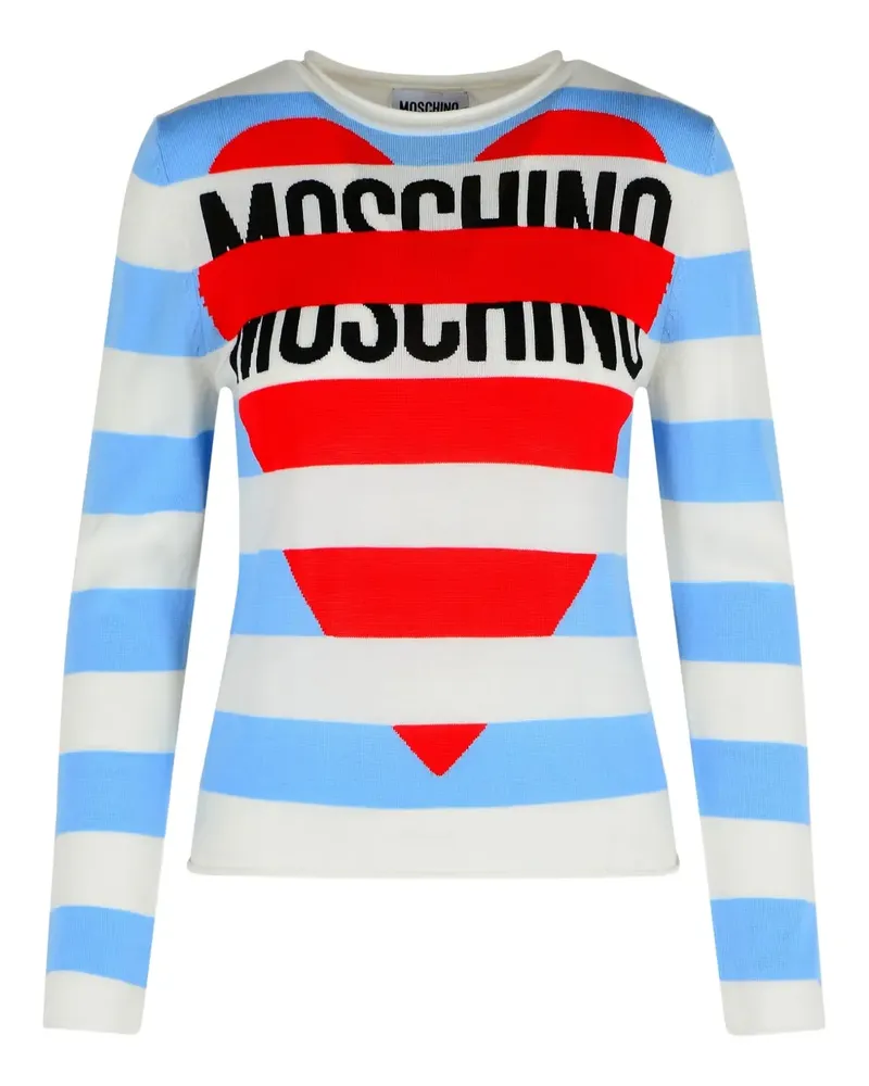 Moschino Gestreifter Pullover mit Herz-Logo - Blau Blau
