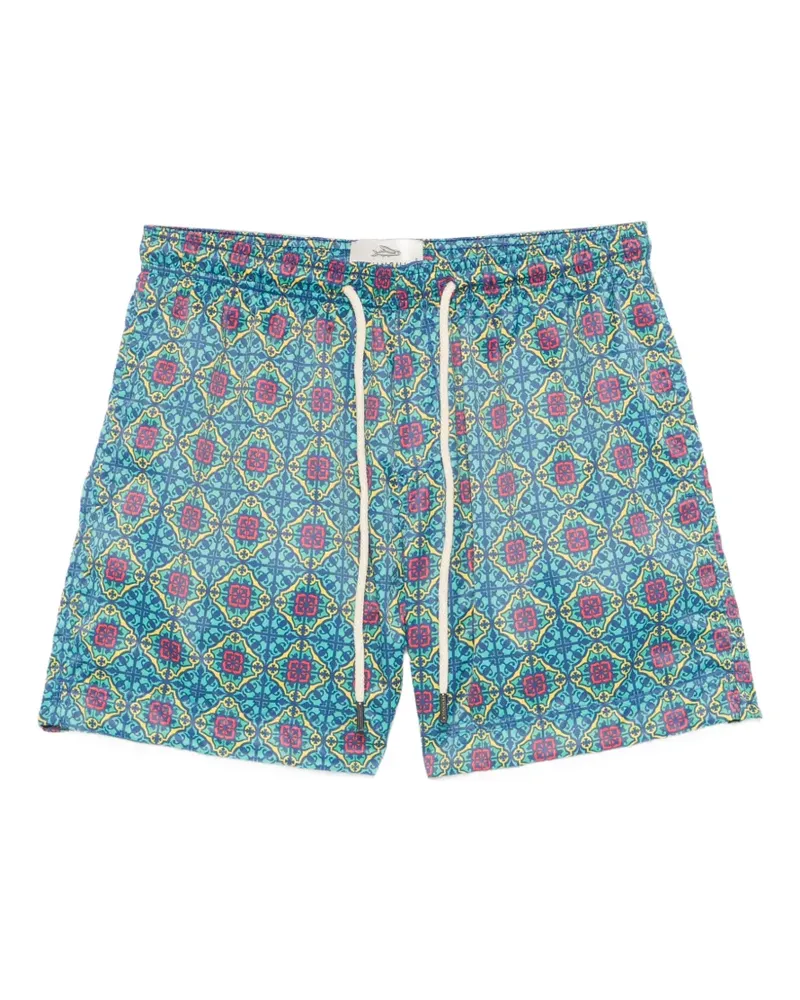 PENINSULA Panarea geometric-print drawstring swim shorts - Grün Grün