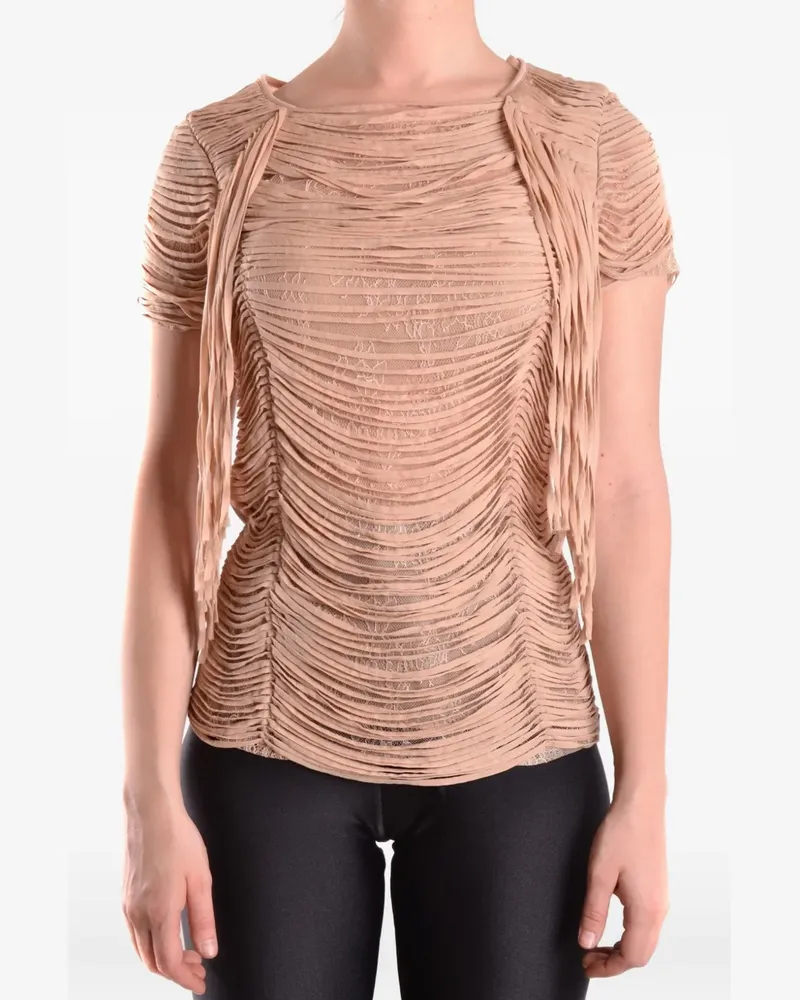 Elisabetta Franchi T-Shirt mit Spitze-Overlay - Nude Nude
