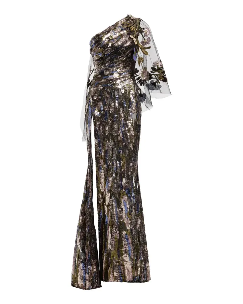 Elie Saab Einschultriges Maxikleid mit Pailletten - Schwarz Schwarz