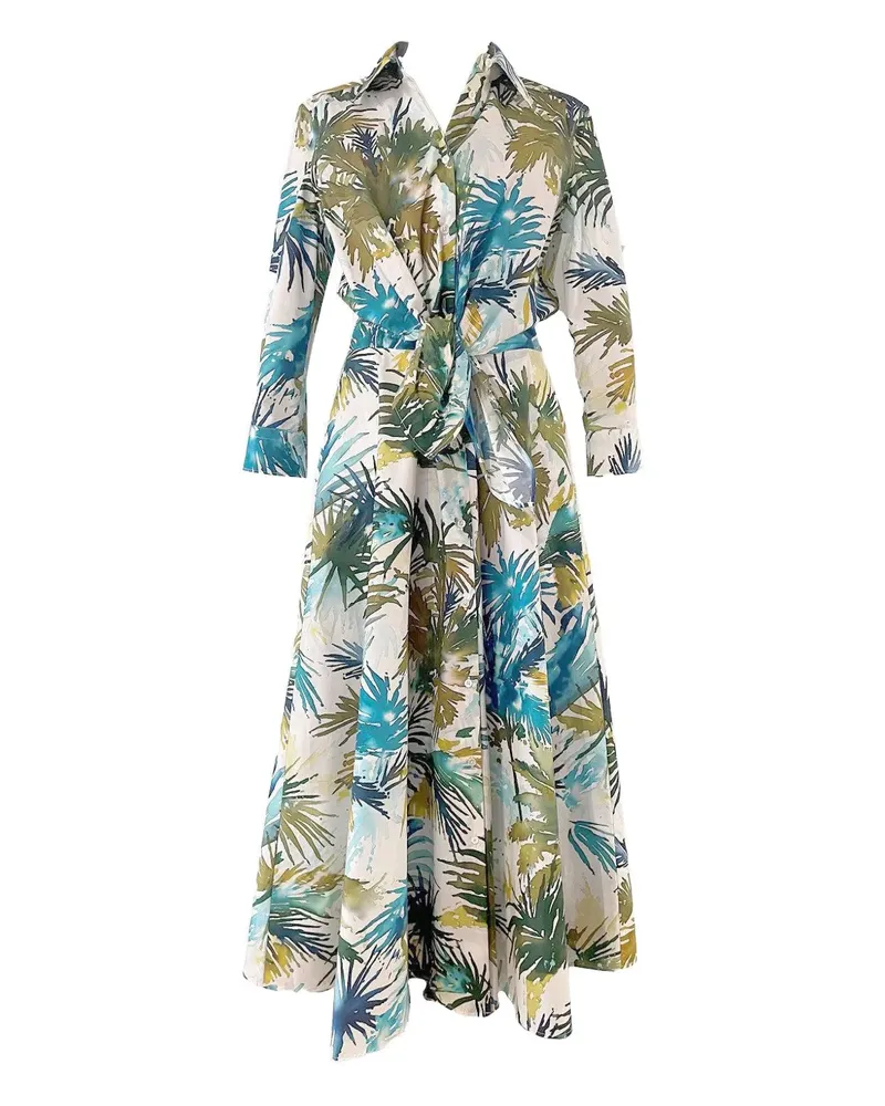 Sara Roka Dralla palm-print belted shirt dress - Blau Blau