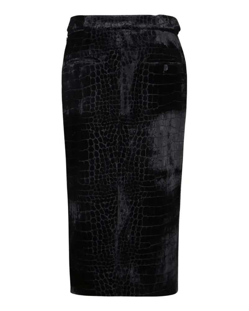 Tom Ford croc-effect velvet midi skirt - Schwarz Schwarz