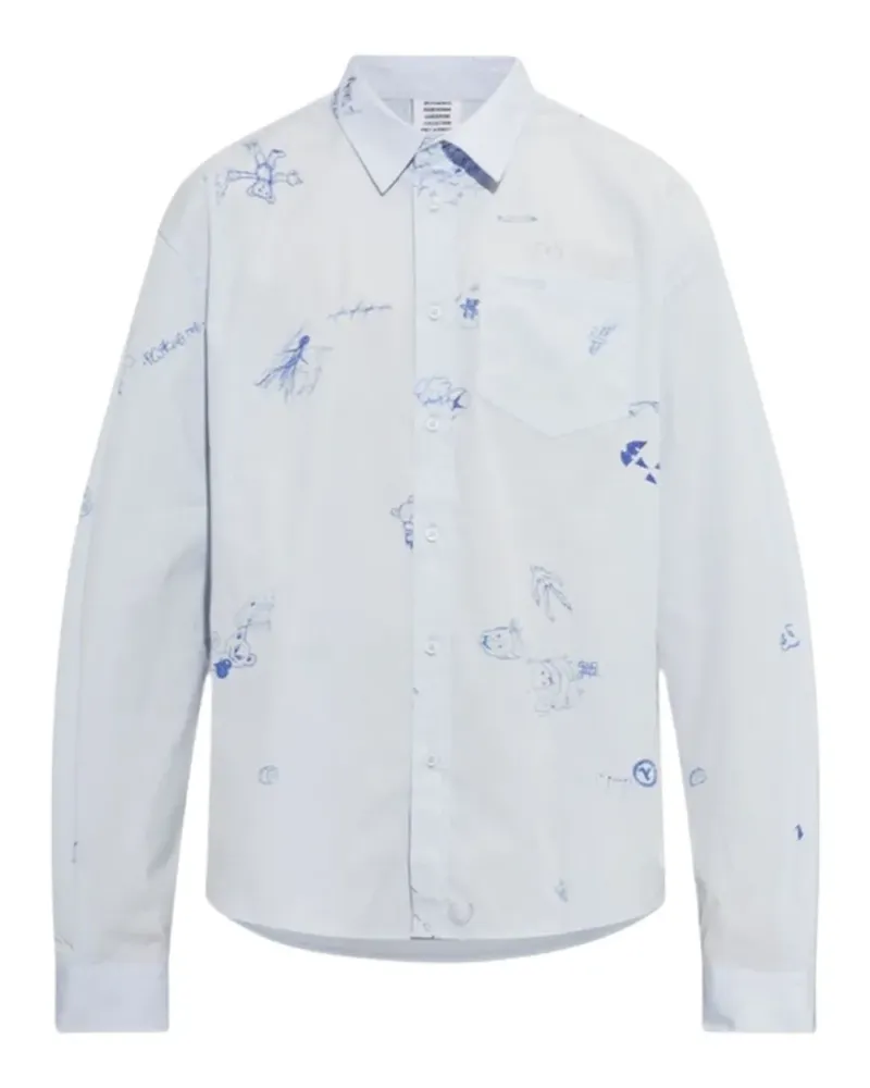 VETEMENTS scribble-print chest-pocket shirt - Blau Blau