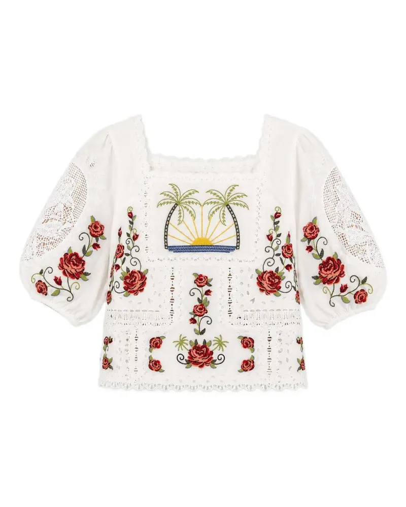 FARM Rio Bluse mit blumiger Stickerei - Nude Nude