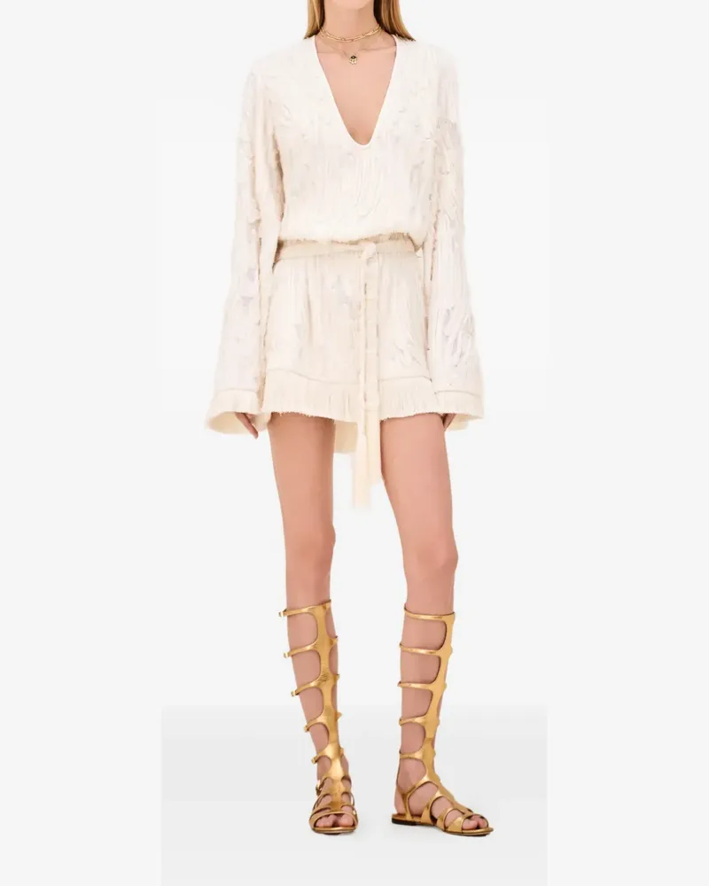 Alexis Jen fringed V-neck mini dress - Weiß Weiß