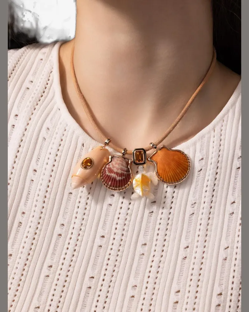 DEZSO Emaillierter 18kt Rotgold-Muschelanhänger - Rosa Rosa