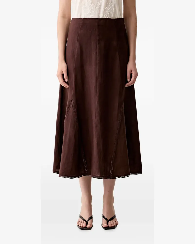 Hoss Intropia Raina crochet-trim flared midi skirt - Braun Braun