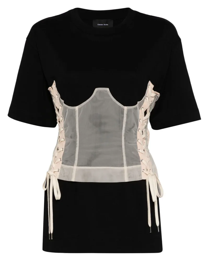 Simone Rocha T-Shirt mit Corsage-Einsatz - Schwarz Schwarz