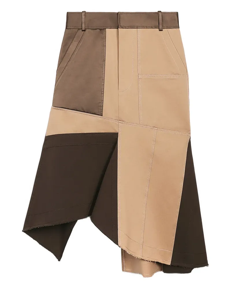Ports 1961 Asymmetrischer Patchwork-Midirock - Braun Braun