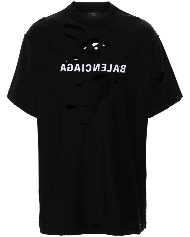 Balenciaga T-Shirt mit Logo-Stickerei Schwarz