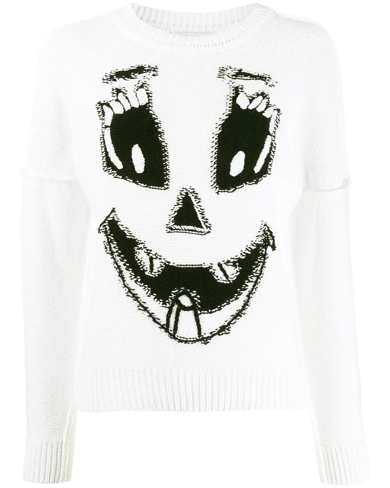 Moschino Intarsien-Pullover mit Pumpkin Face - Weiß Weiß
