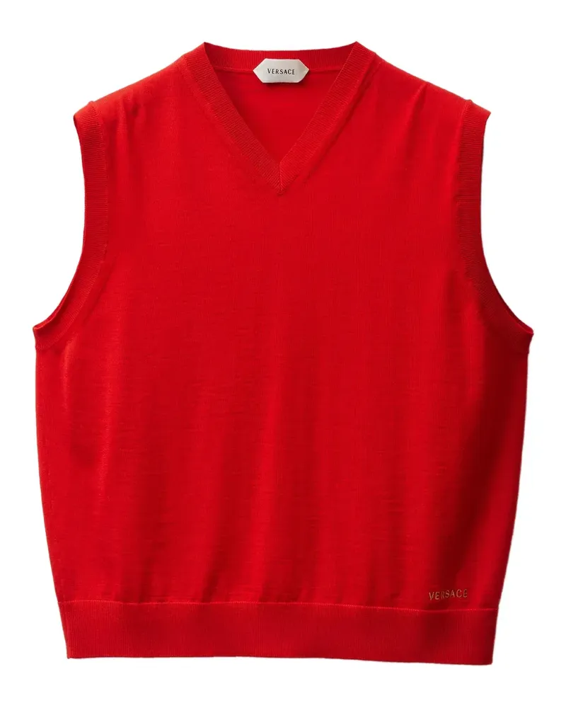 Versace Gestrickte Weste aus Wolle mit Stickerei - Rot Rot
