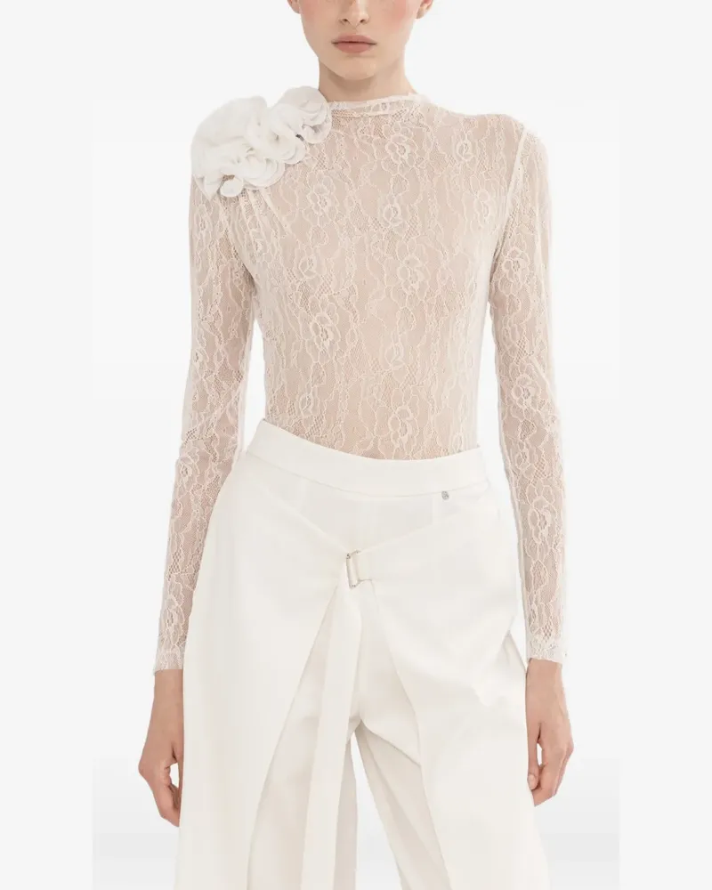 NISSA Body aus Spitze mit Blumendetail - Weiß Weiß