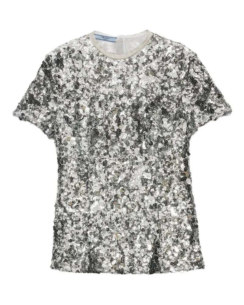 Prada Oberteil mit Pailletten - Silber Silber
