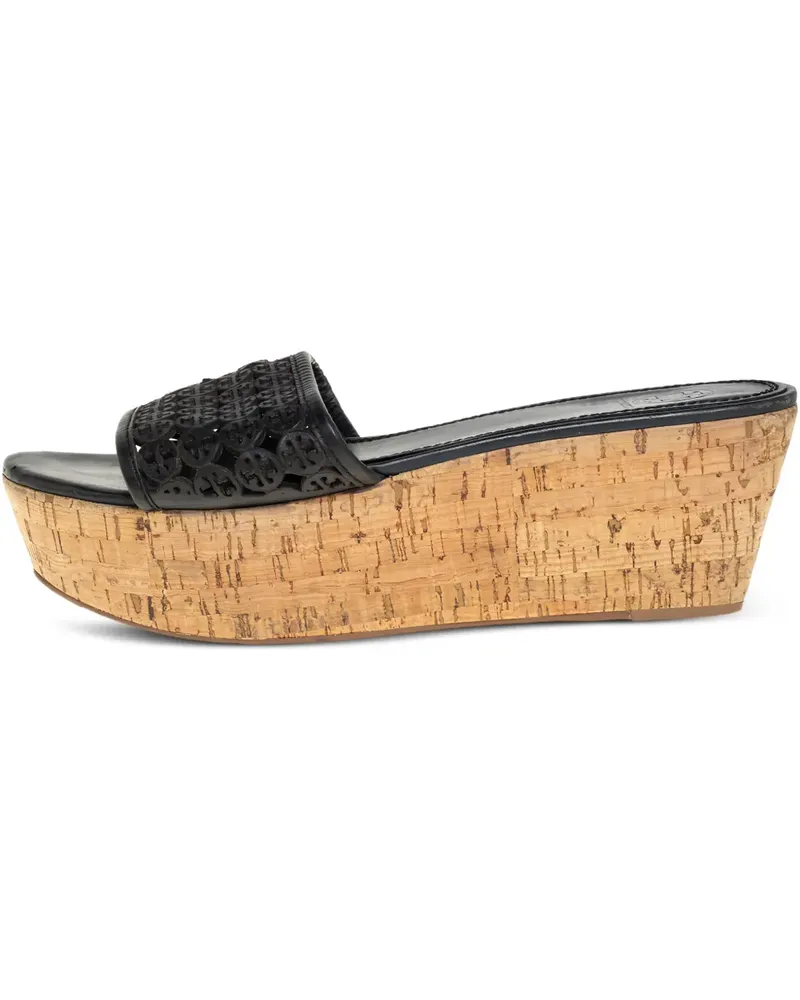 Tory Burch Pre-owned Plateau-Sandalen mit Laser-Cuts 70mm - Schwarz Schwarz