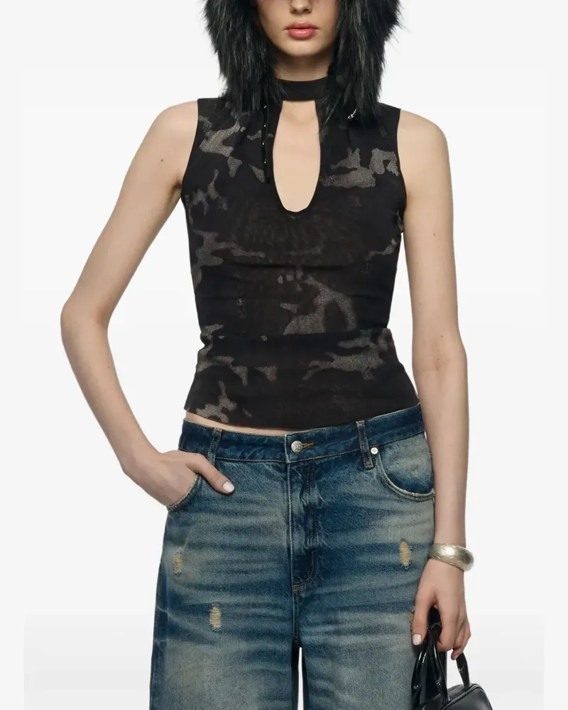 MISBHV Tanktop aus Mesh mit Camouflagemuster - Schwarz Schwarz