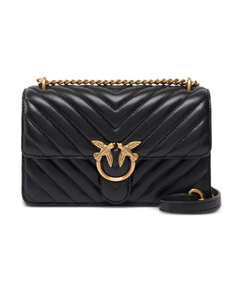 Pinko Love Birds Schultertasche mit Chevron-Steppung - Schwarz Schwarz
