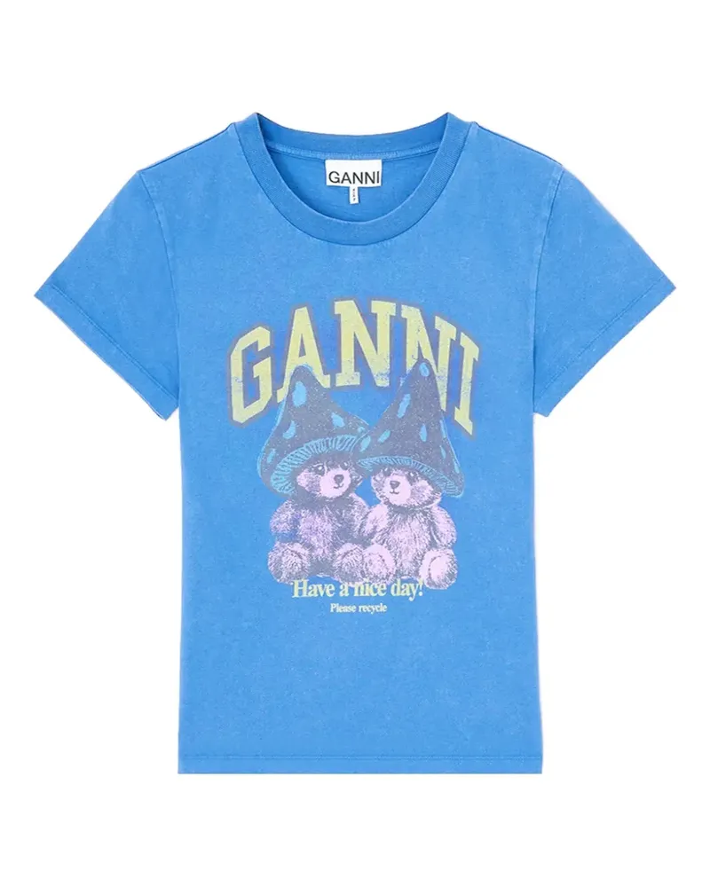 Ganni T-Shirt mit Pilz-Teddy - Blau Blau