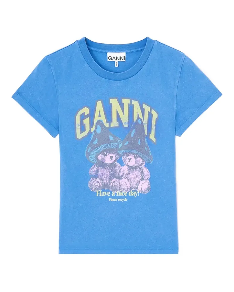 Ganni T-Shirt mit Pilz-Teddy - Blau Blau