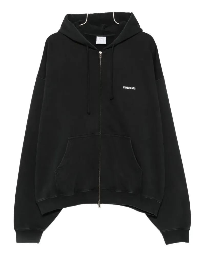 VETEMENTS logo-print zip-up hoodie - Schwarz Schwarz