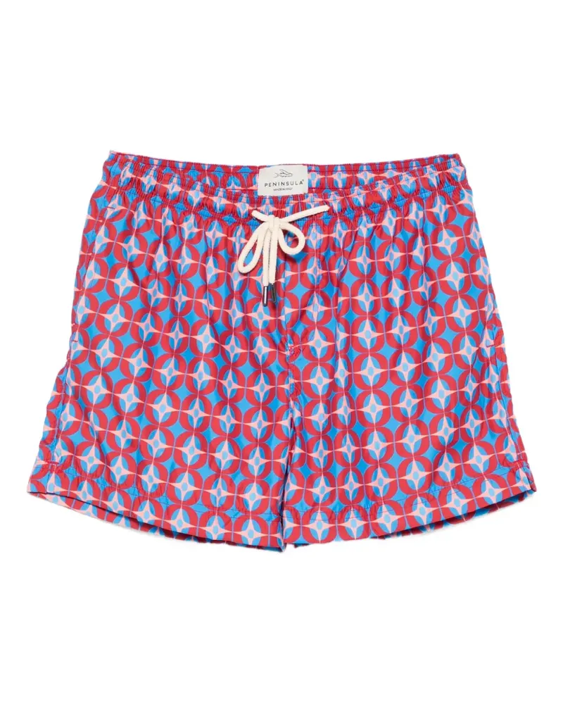 PENINSULA Badeshorts mit geometrischem Muster - Rot Rot