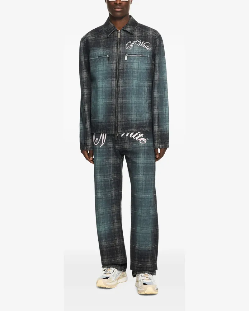 OFF-WHITE Karierte Jeans mit Jacquard-Logo - Blau Blau