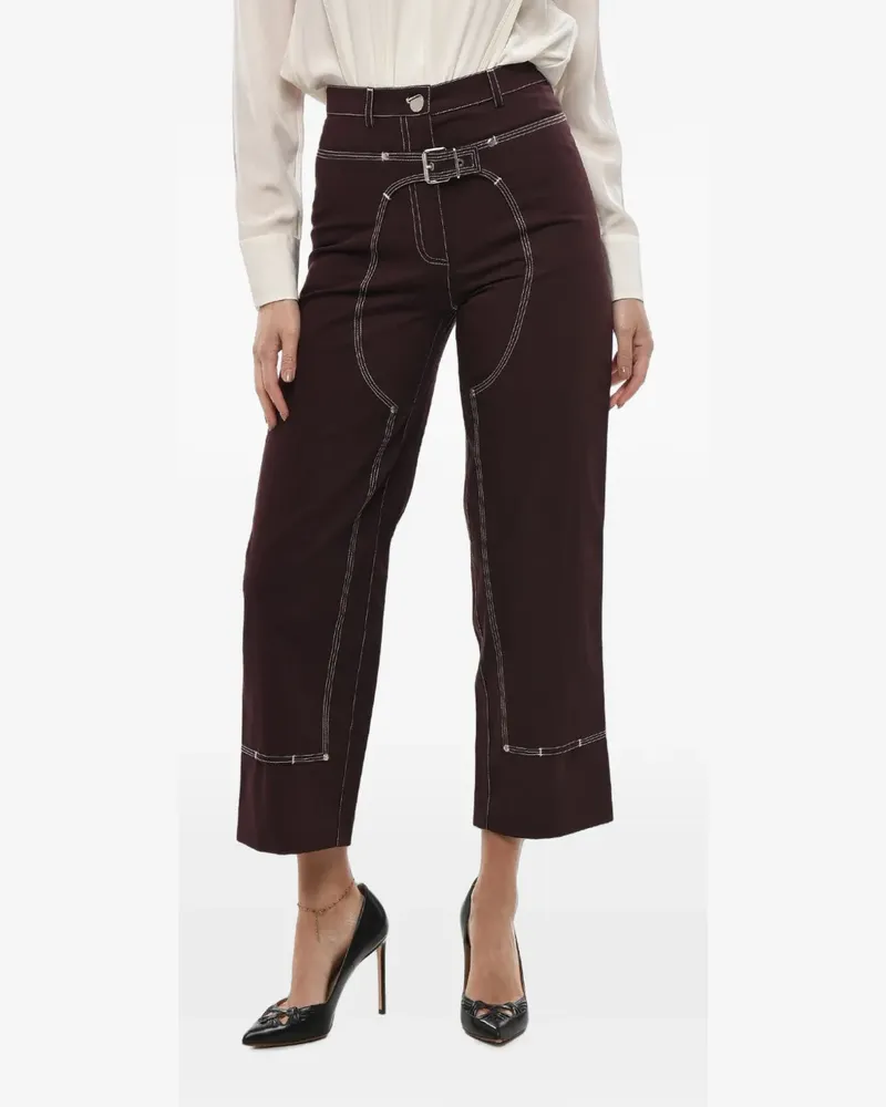 Stella McCartney contrast-stitch belted trousers - Braun Braun