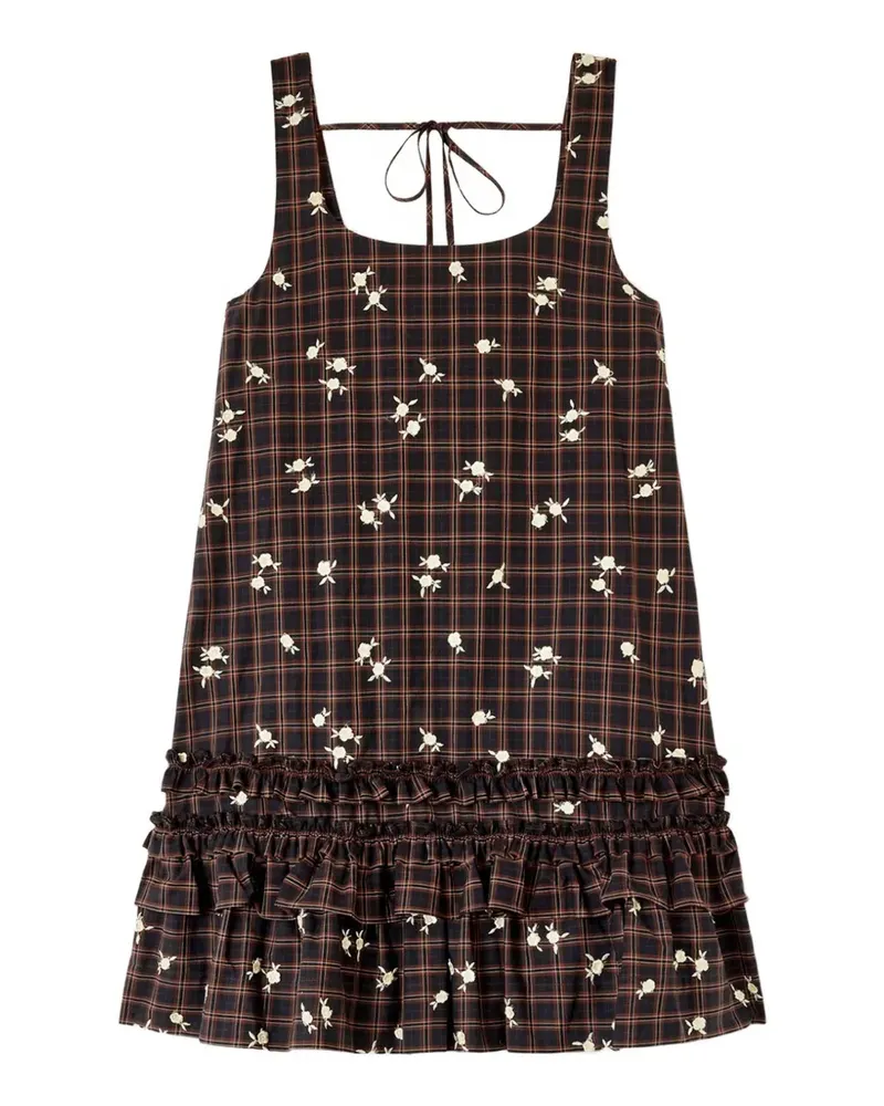 Ganni Kariertes Minikleid mit Rüschen - Braun Braun