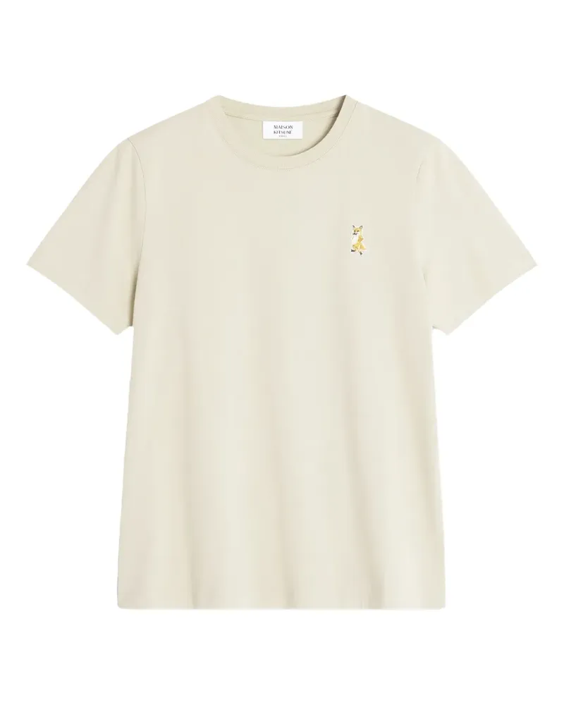 Kitsuné T-Shirt mit aufgesticktem Fuchs - Nude Nude