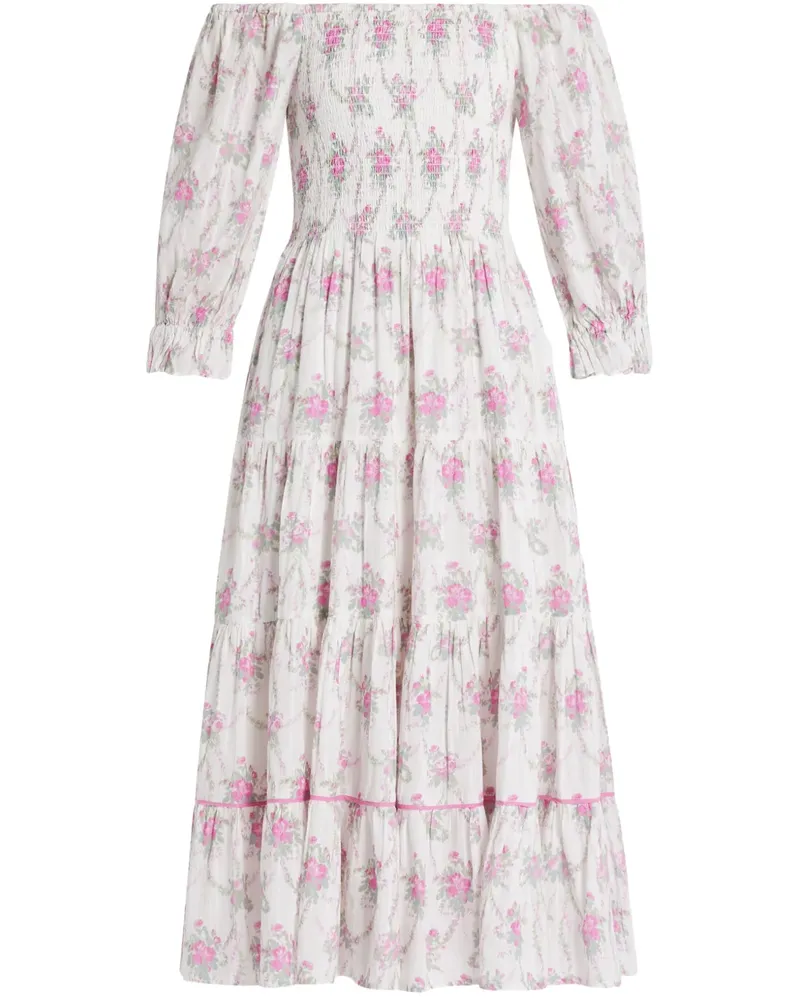 LoveShackFancy Rigby Midikleid - Weiß Weiß