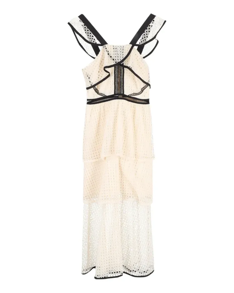 Self-Portrait tiered midi dress - Nude Nude