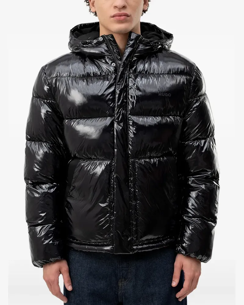 HUGO BOSS glossy-finish hooded puffer jacket - Schwarz Schwarz