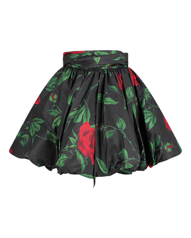Blumarine rose-print bubble mini skirt - Schwarz Schwarz
